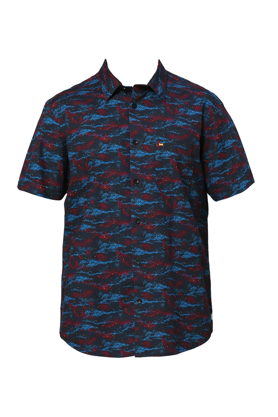 BASICS SLIM FIT POLAR NAVY COTTON PRINTED HALFSLEEVES SHIRT