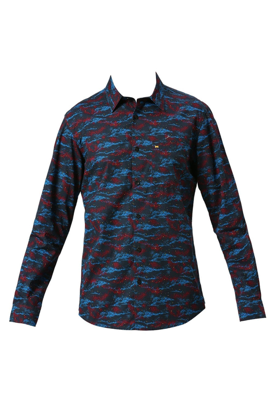 BASICS SLIM FIT POLAR NAVY COTTON PRINTED SHIRT