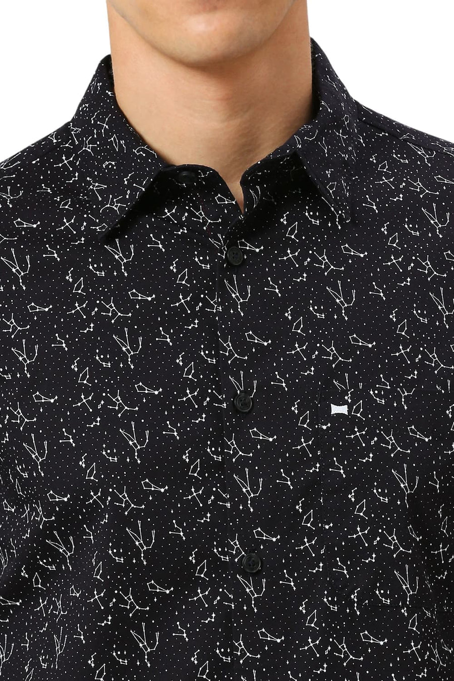 BASICS SLIM FIT GRAPHITE BLACK COTTON TWILL PRINTED SHIRT