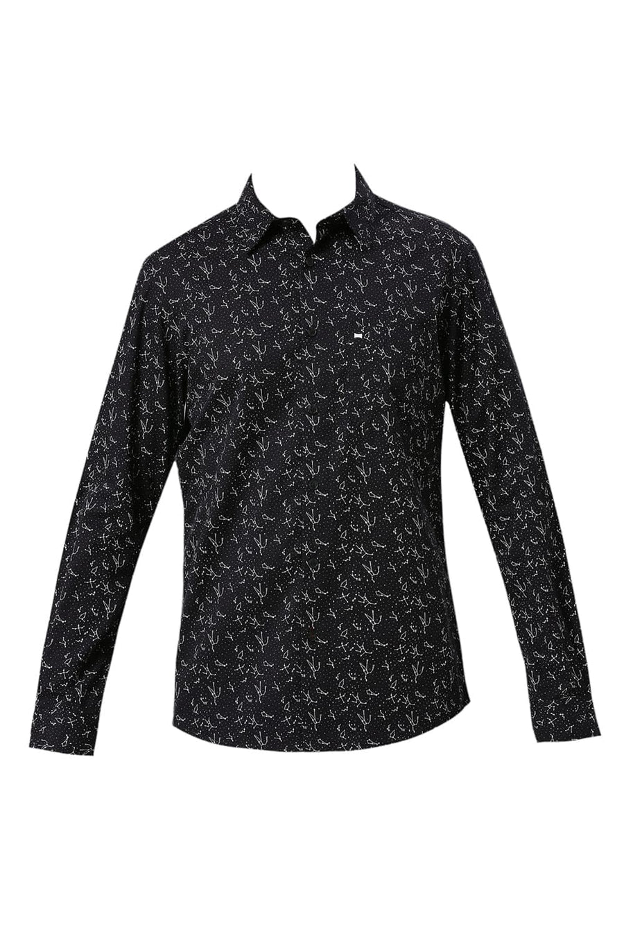 BASICS SLIM FIT GRAPHITE BLACK COTTON TWILL PRINTED SHIRT