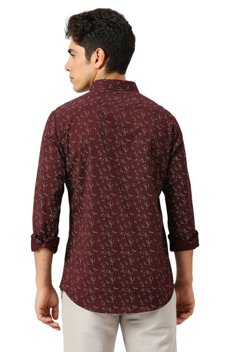 BASICS SLIM FIT CATAWBA WINE COTTON TWILL PRINTED SHIRT