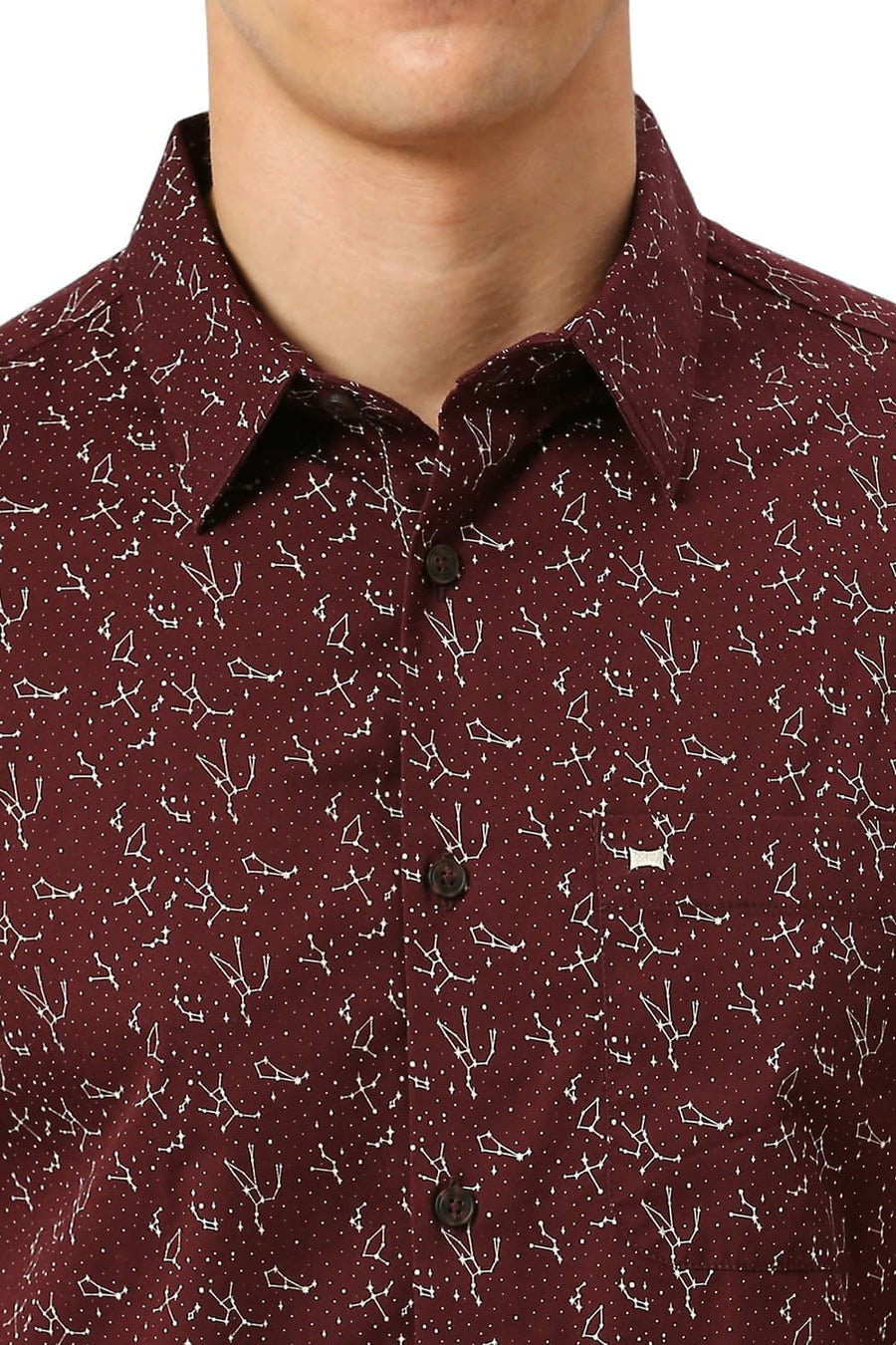BASICS SLIM FIT CATAWBA WINE COTTON TWILL PRINTED SHIRT
