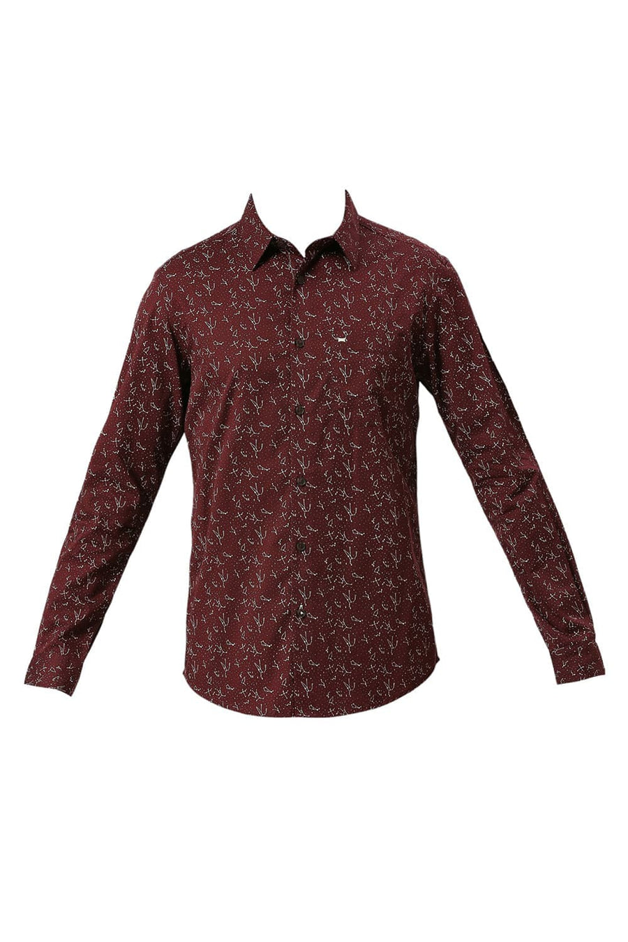 BASICS SLIM FIT CATAWBA WINE COTTON TWILL PRINTED SHIRT