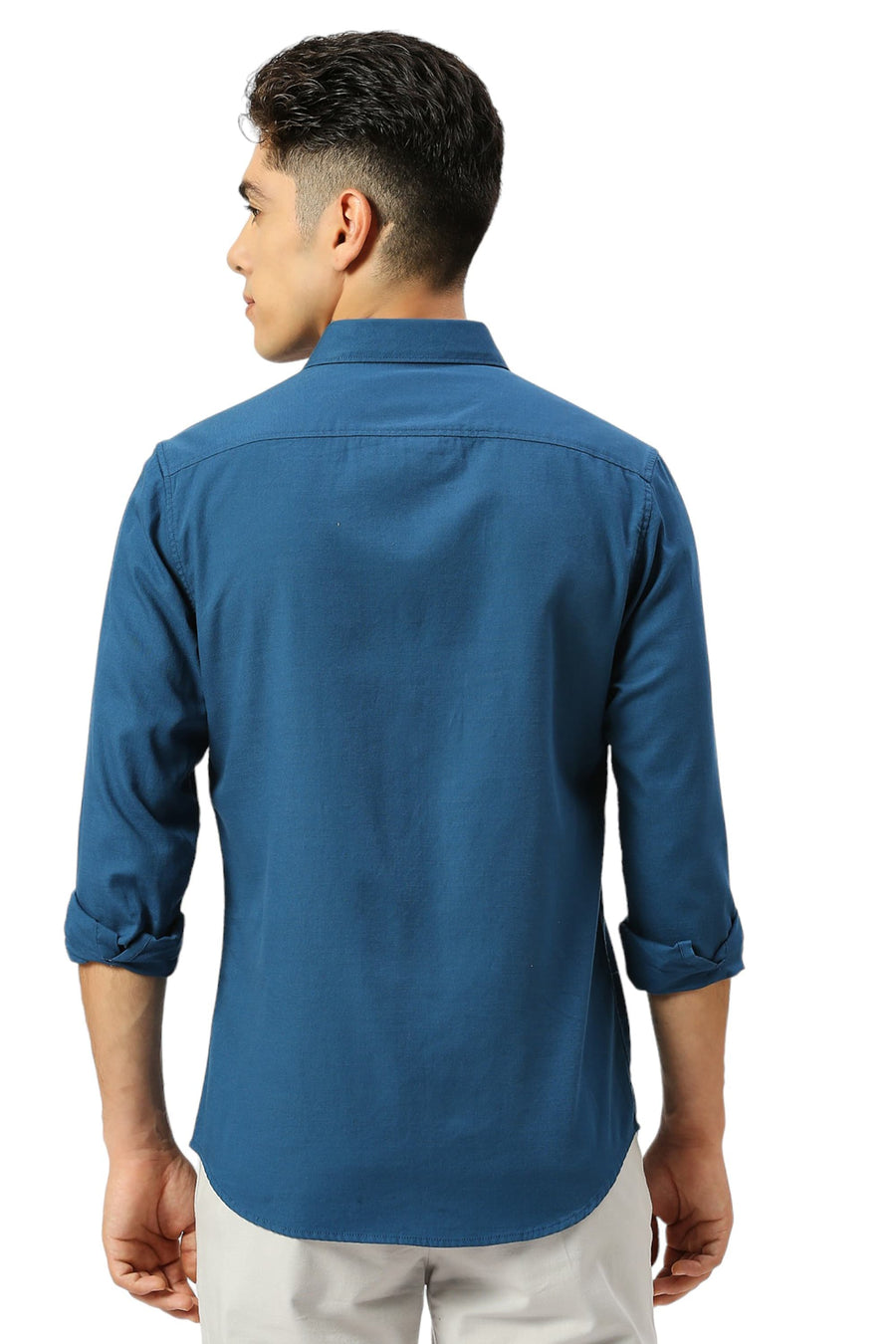 BASICS SLIM FIT SAPPHIRE BLUE COTTON BROKEN TWILL SHIRT