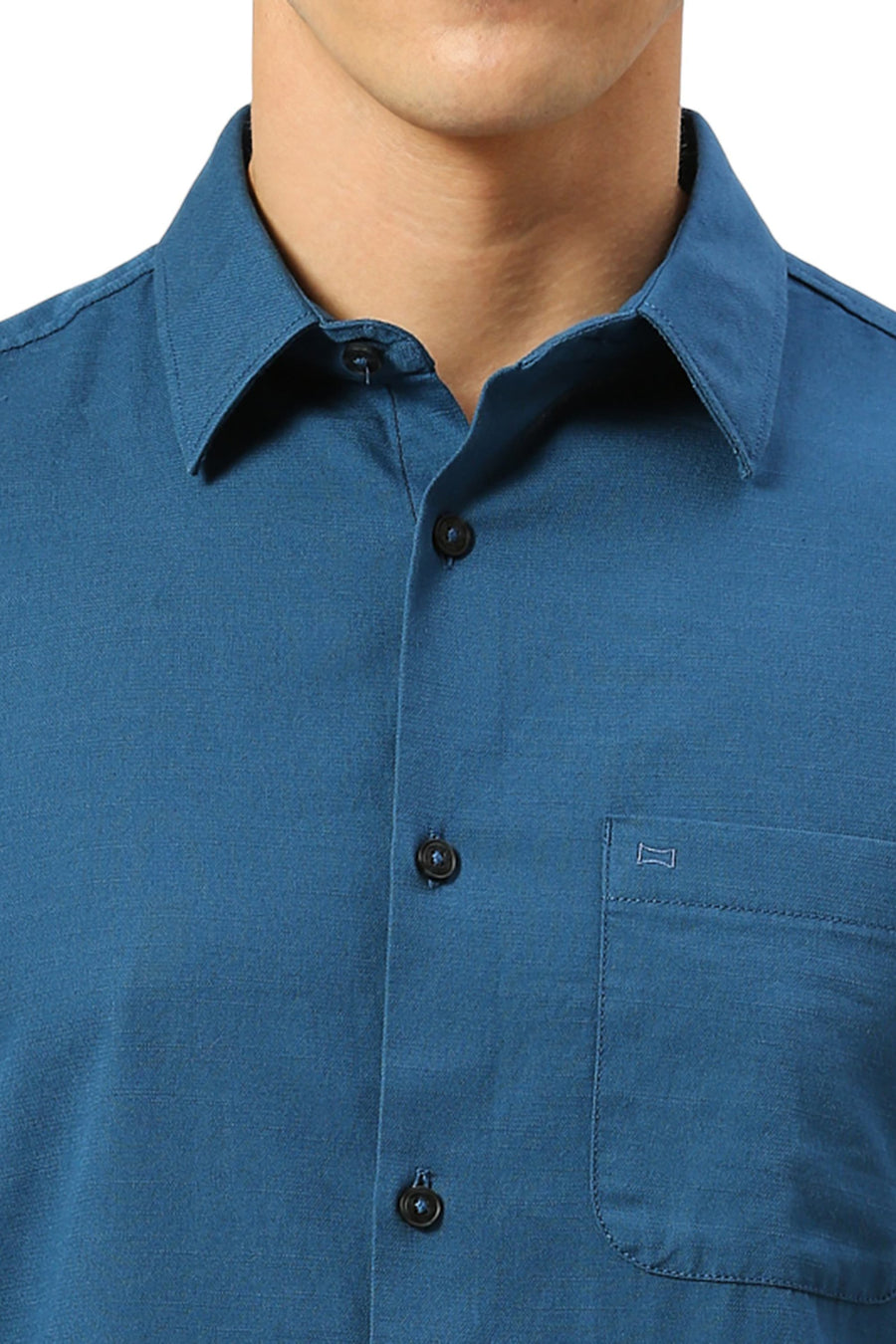 BASICS SLIM FIT SAPPHIRE BLUE COTTON BROKEN TWILL SHIRT