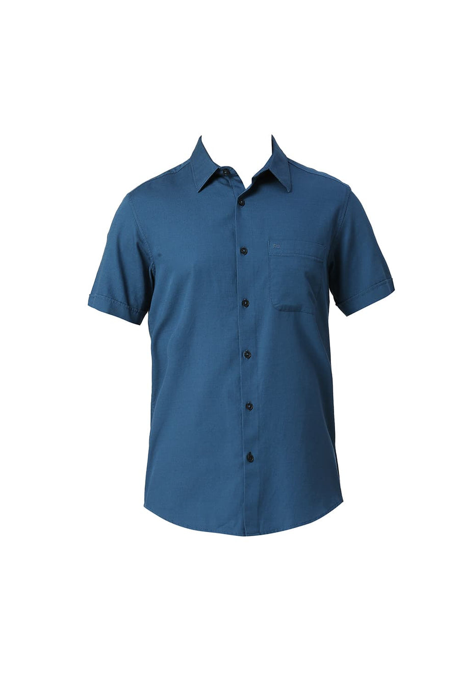 BASICS SLIM FIT SAPPHIRE BLUE COTTON BROKEN TWILL HALFSLEEVES SHIRT