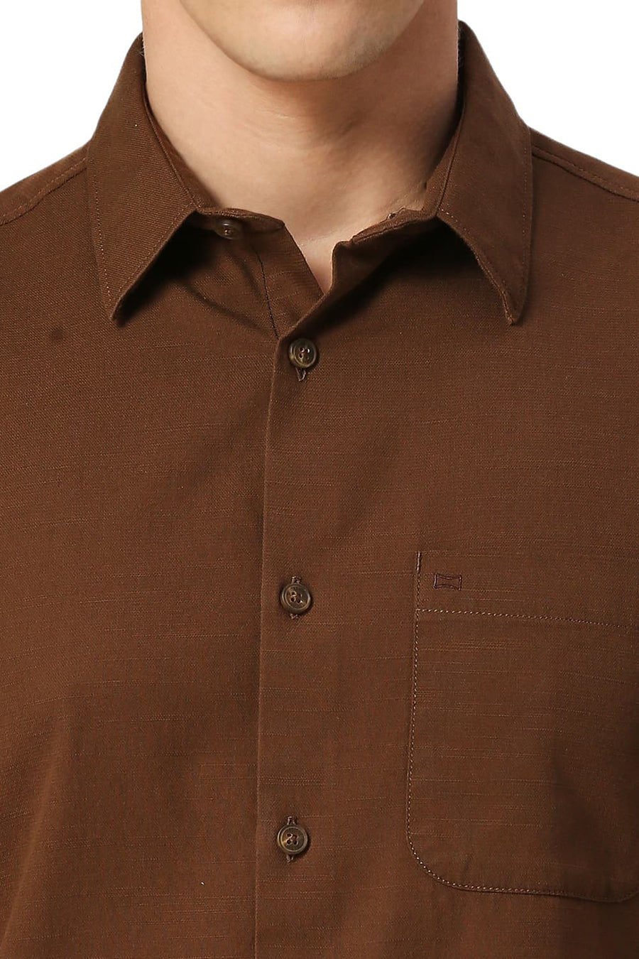 BASICS SLIM FIT EARTH KHAKI COTTON BROKEN TWILL HALFSLEEVES SHIRT
