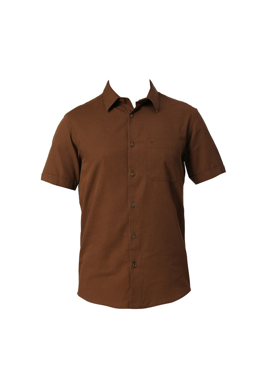 BASICS SLIM FIT EARTH KHAKI COTTON BROKEN TWILL HALFSLEEVES SHIRT