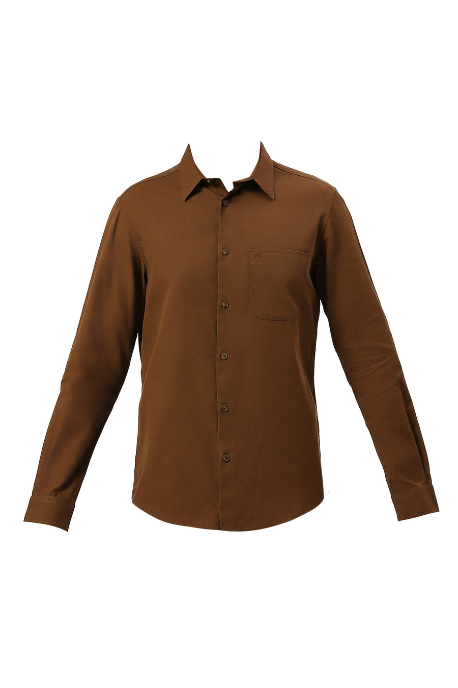 BASICS SLIM FIT EARTH KHAKI COTTON BROKEN TWILL SHIRT