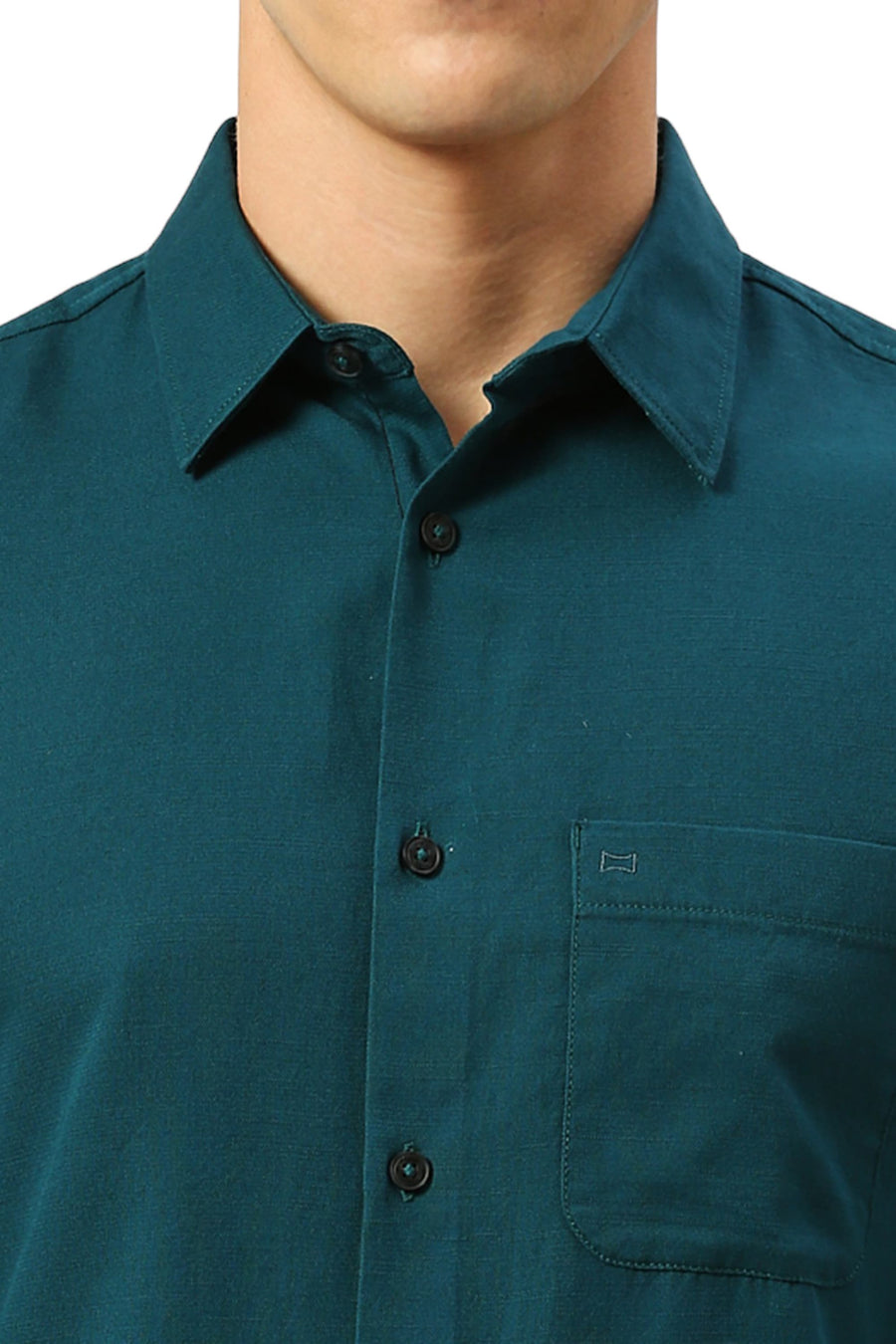BASICS SLIM FIT TEAL BAY COTTON BROKEN TWILL SHIRT