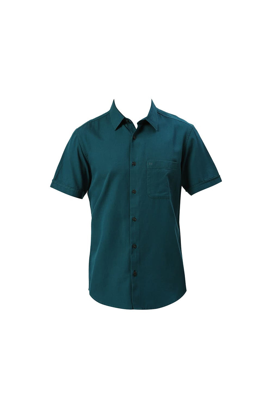 BASICS SLIM FIT TEAL BAY COTTON BROKEN TWILL HALFSLEEVES SHIRT