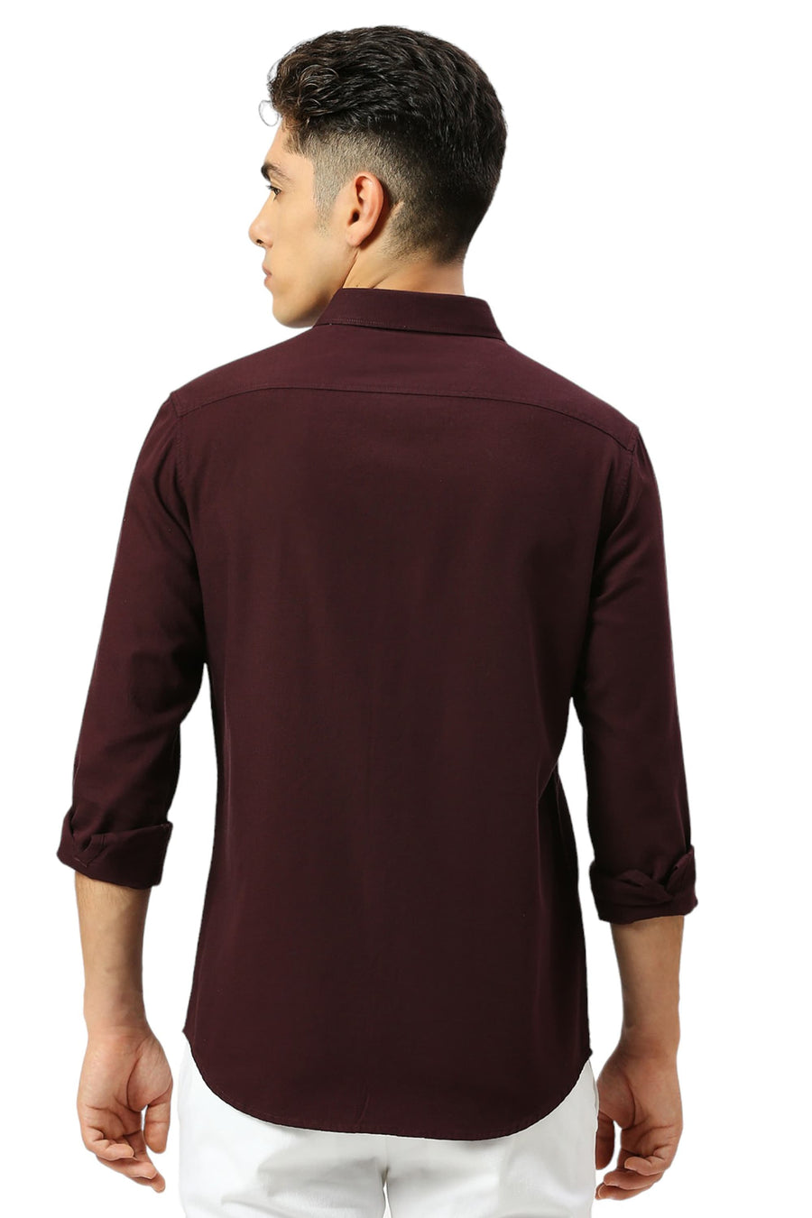 BASICS SLIM FIT FIG WINE COTTON BROKEN TWILL SHIRT