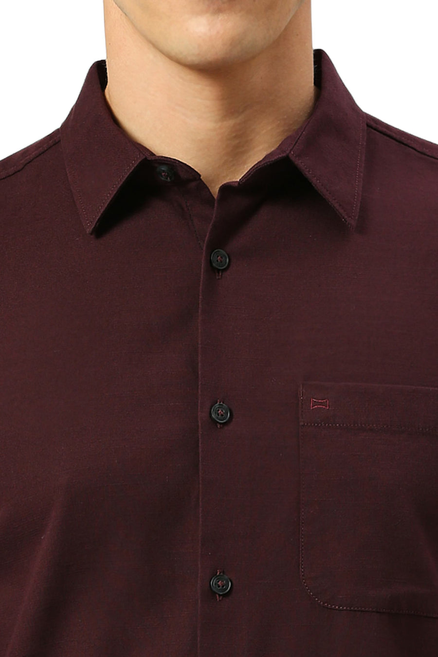 BASICS SLIM FIT FIG WINE COTTON BROKEN TWILL SHIRT