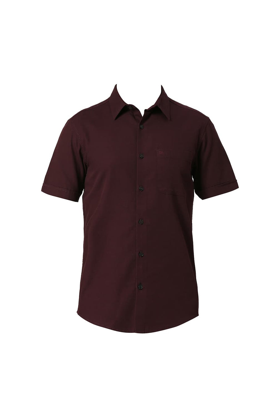 BASICS SLIM FIT FIG WINE COTTON BROKEN TWILL HALFSLEEVES SHIRT