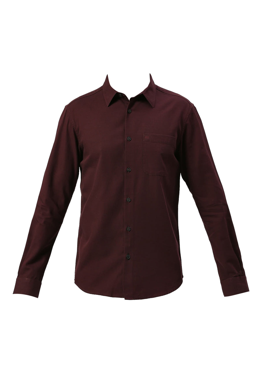 BASICS SLIM FIT FIG WINE COTTON BROKEN TWILL SHIRT