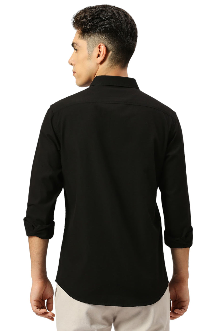 BASICS SLIM FIT ANTHRACITE BLACK COTTON BROKEN TWILL SHIRT