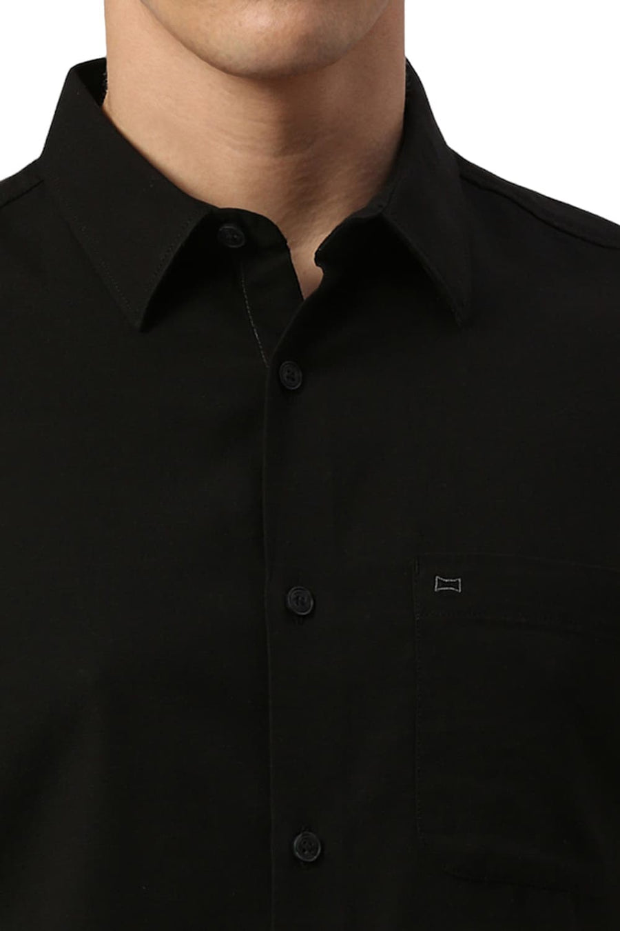 BASICS SLIM FIT ANTHRACITE BLACK COTTON BROKEN TWILL HALFSLEEVES SHIRT