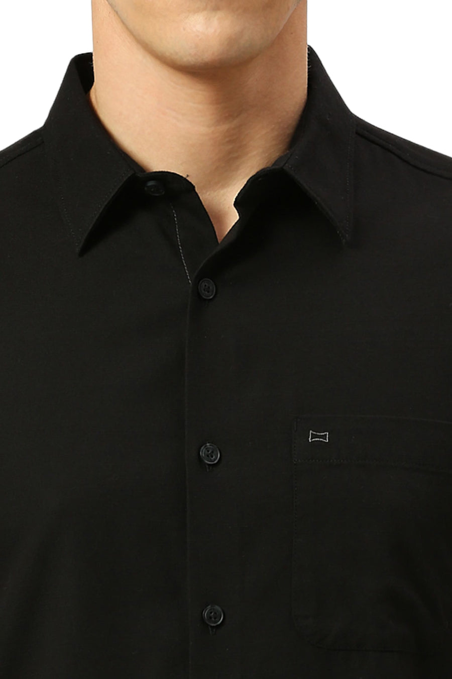 BASICS SLIM FIT ANTHRACITE BLACK COTTON BROKEN TWILL SHIRT