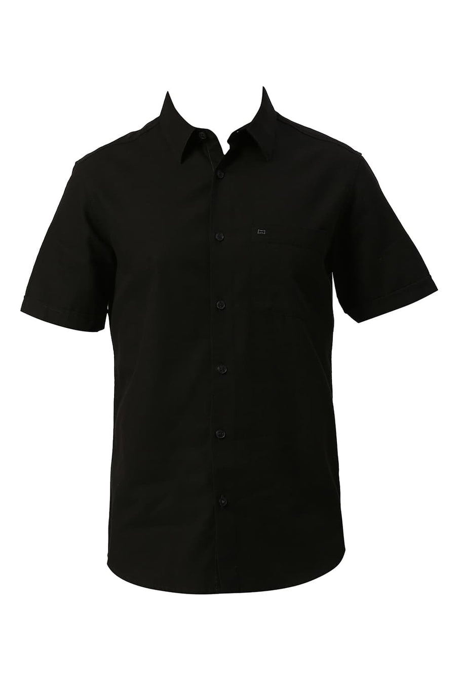 BASICS SLIM FIT ANTHRACITE BLACK COTTON BROKEN TWILL HALFSLEEVES SHIRT