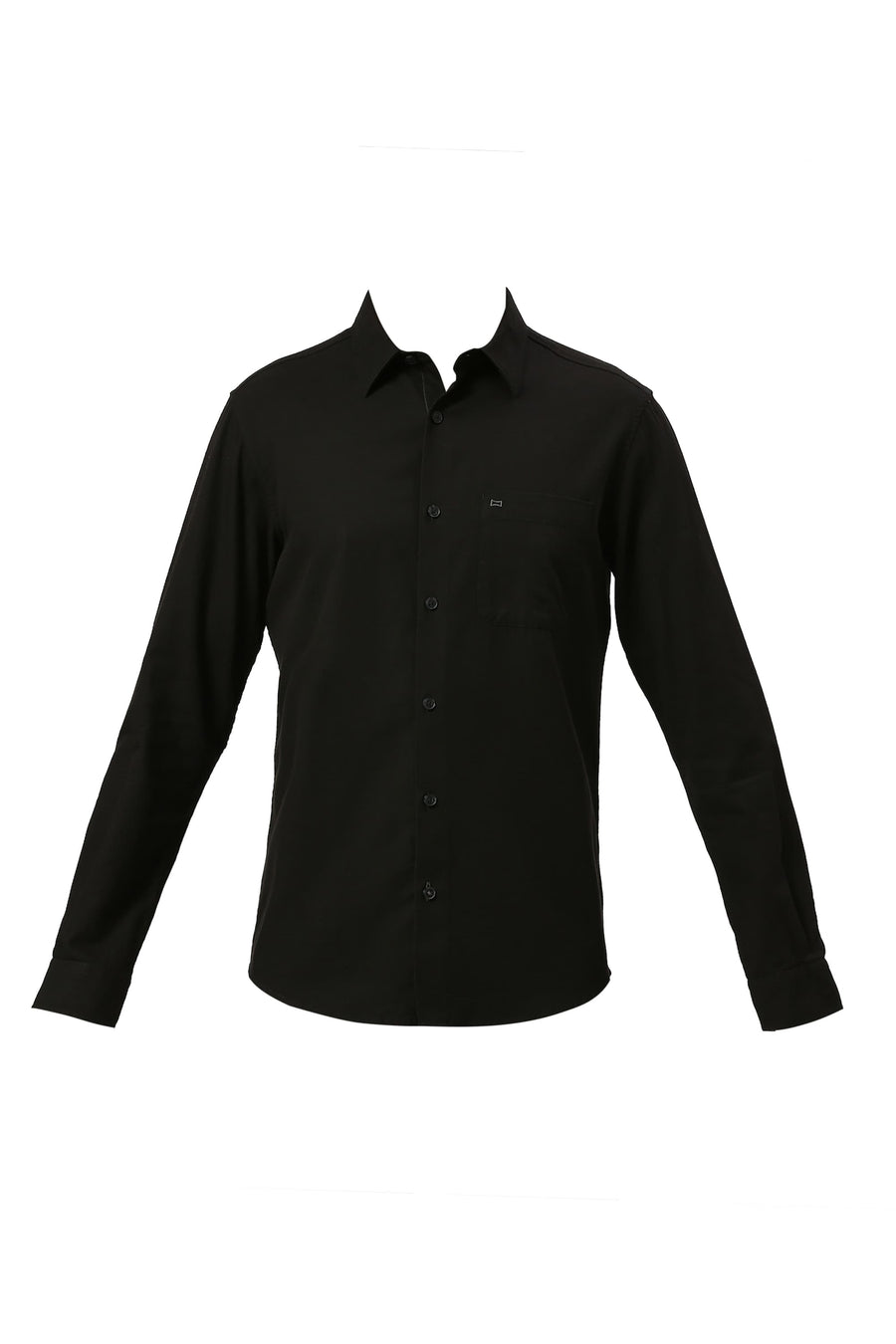 BASICS SLIM FIT ANTHRACITE BLACK COTTON BROKEN TWILL SHIRT
