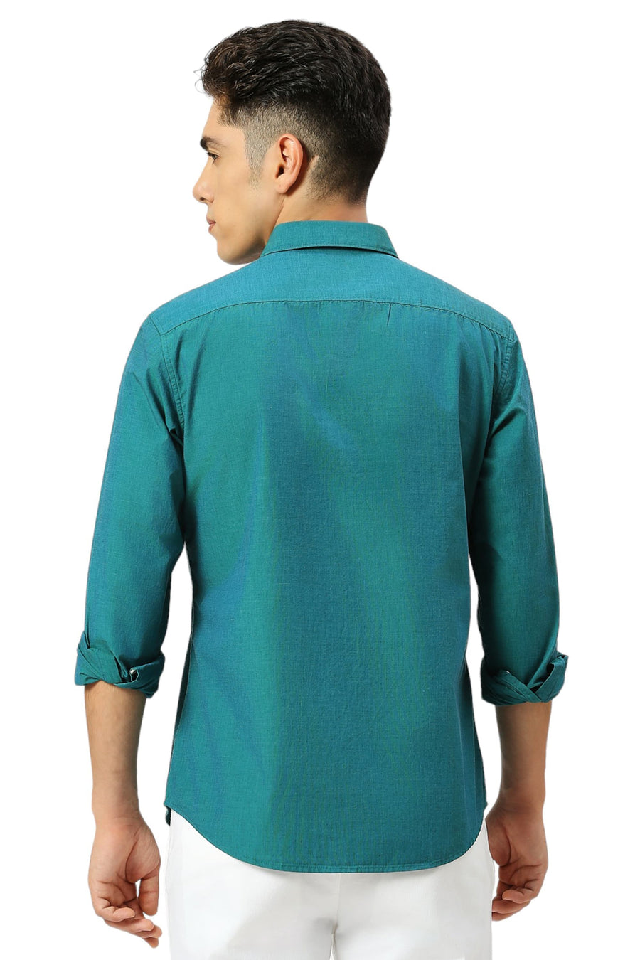 BASICS SLIM FIT EVERGLADE TEAL COTTON FIL-A-FIL SHIRT