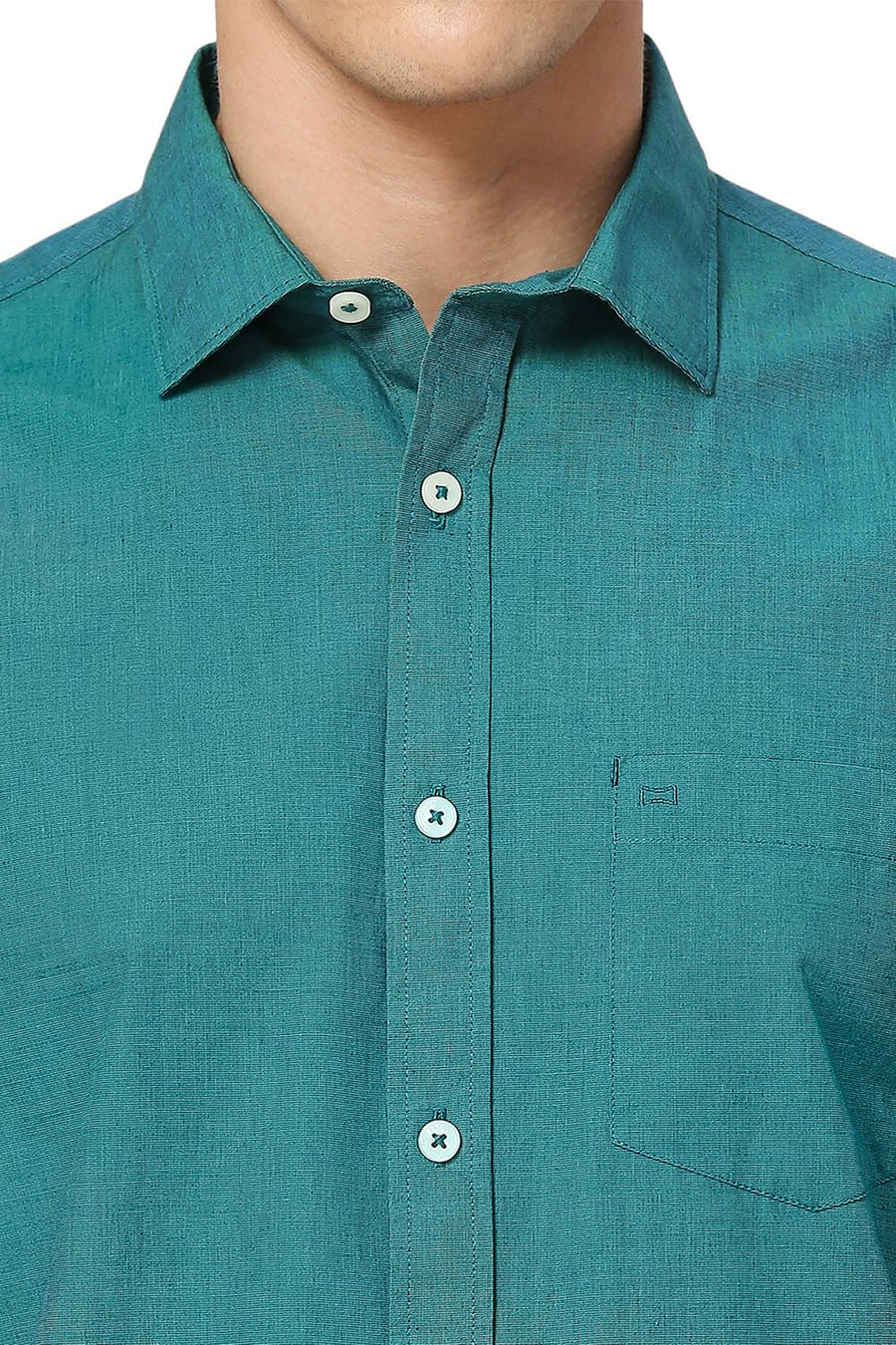 BASICS SLIM FIT EVERGLADE TEAL COTTON FIL-A-FIL HALFSLEEVES SHIRT
