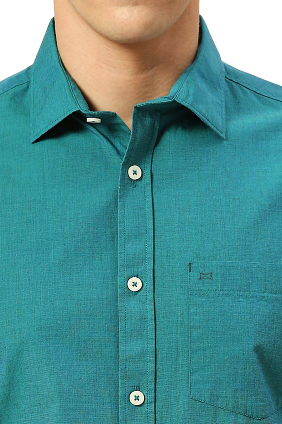 BASICS SLIM FIT EVERGLADE TEAL COTTON FIL-A-FIL SHIRT