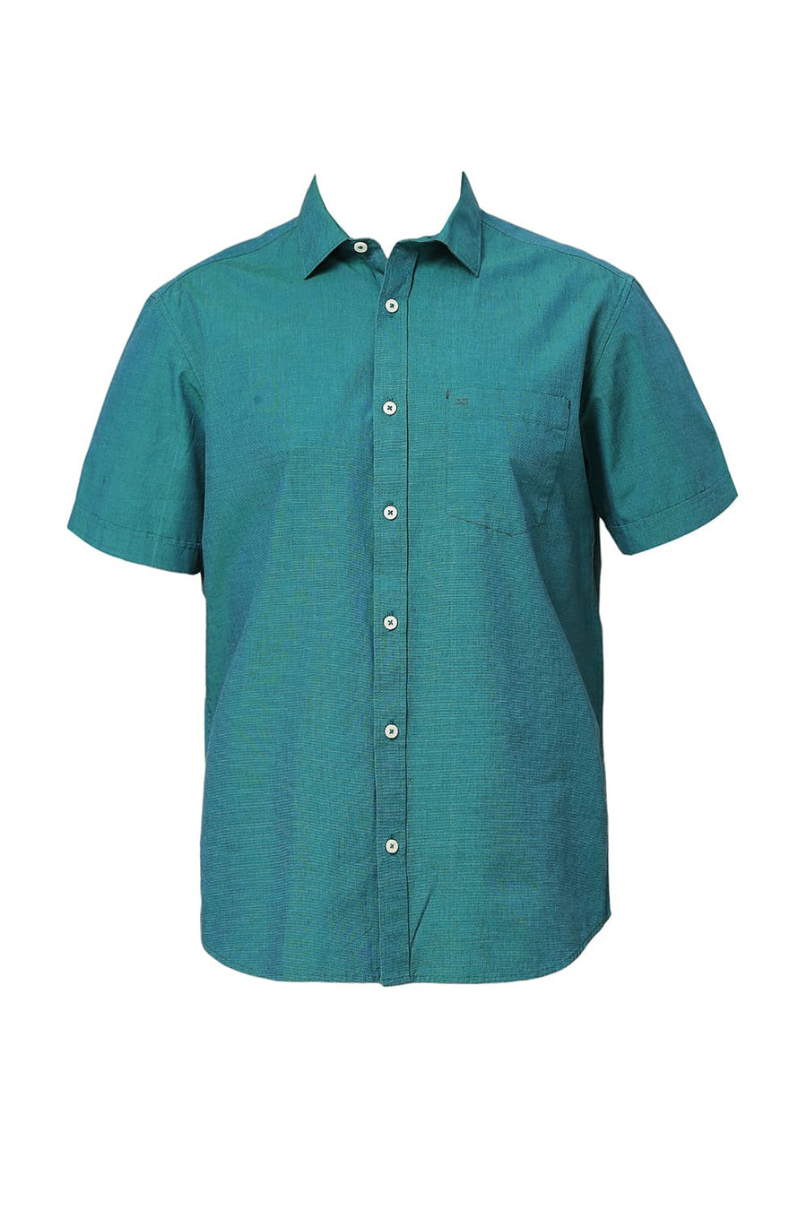 BASICS SLIM FIT EVERGLADE TEAL COTTON FIL-A-FIL HALFSLEEVES SHIRT