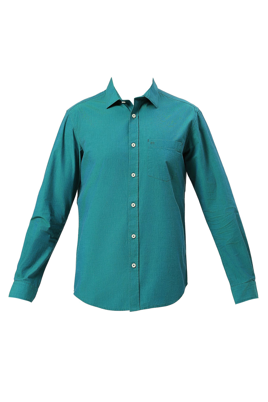BASICS SLIM FIT EVERGLADE TEAL COTTON FIL-A-FIL SHIRT