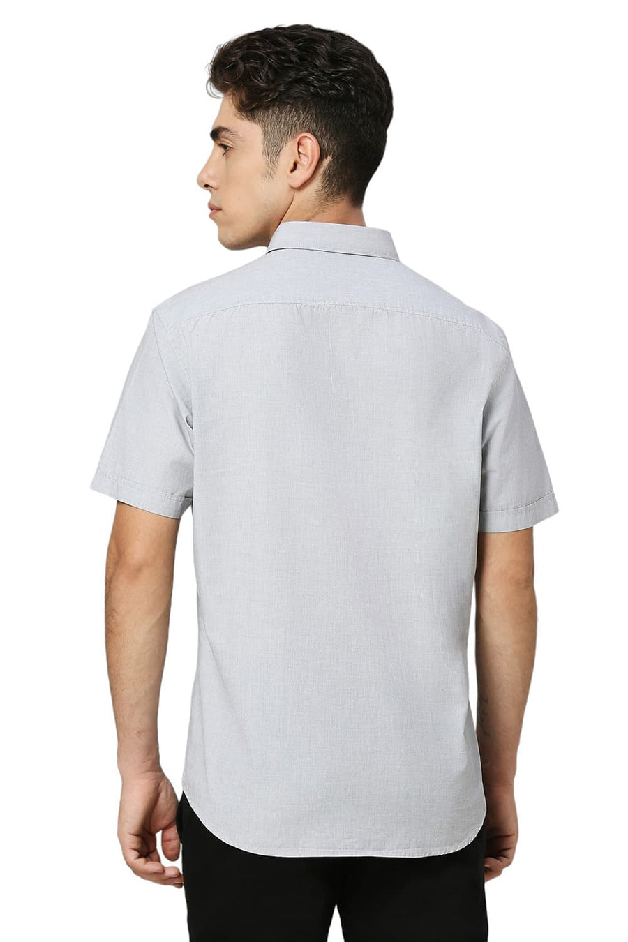 BASICS SLIM FIT MISTGREY COTTON FIL-A-FIL HALFSLEEVES SHIRT