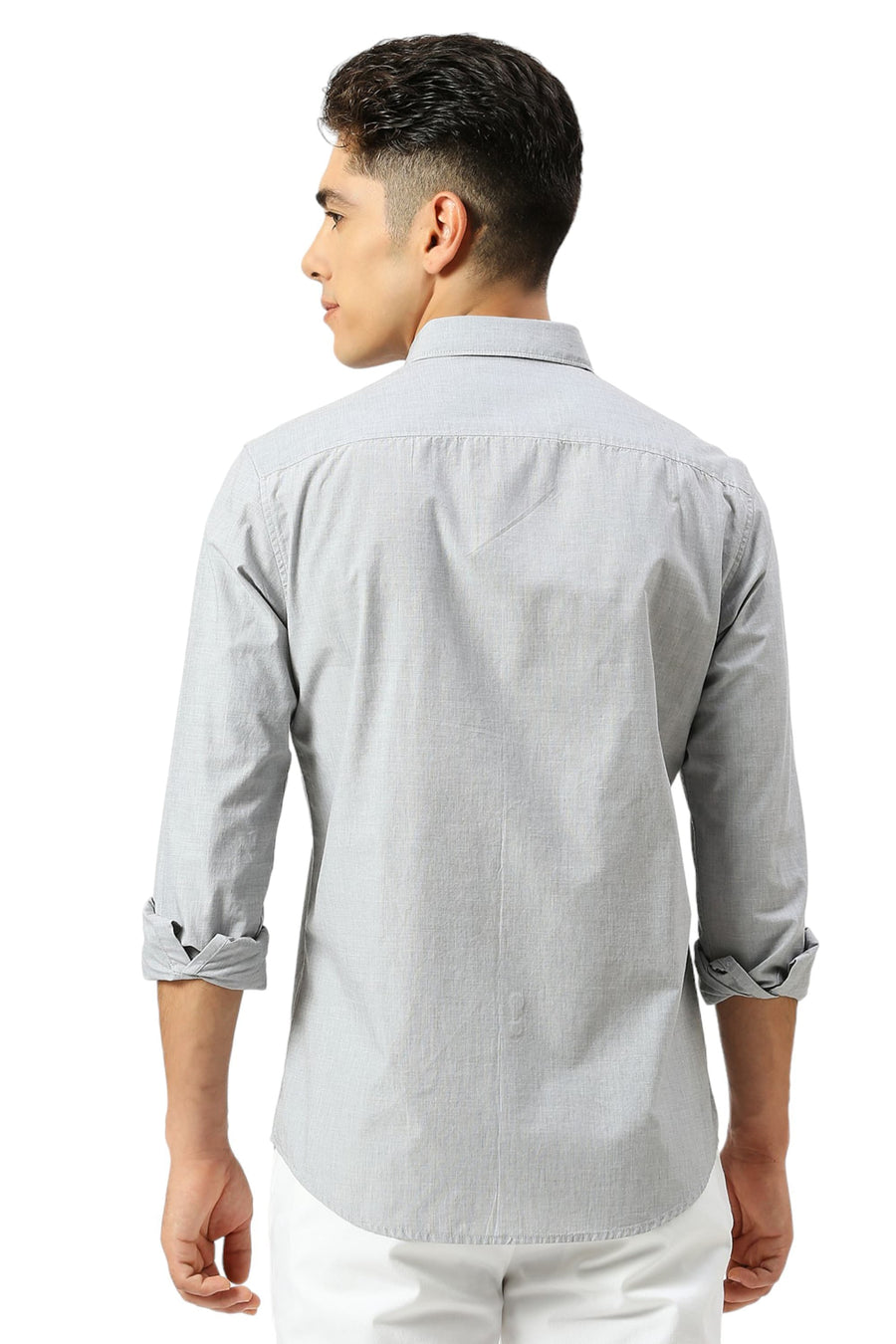 BASICS SLIM FIT MISTGREY COTTON FIL-A-FIL SHIRT
