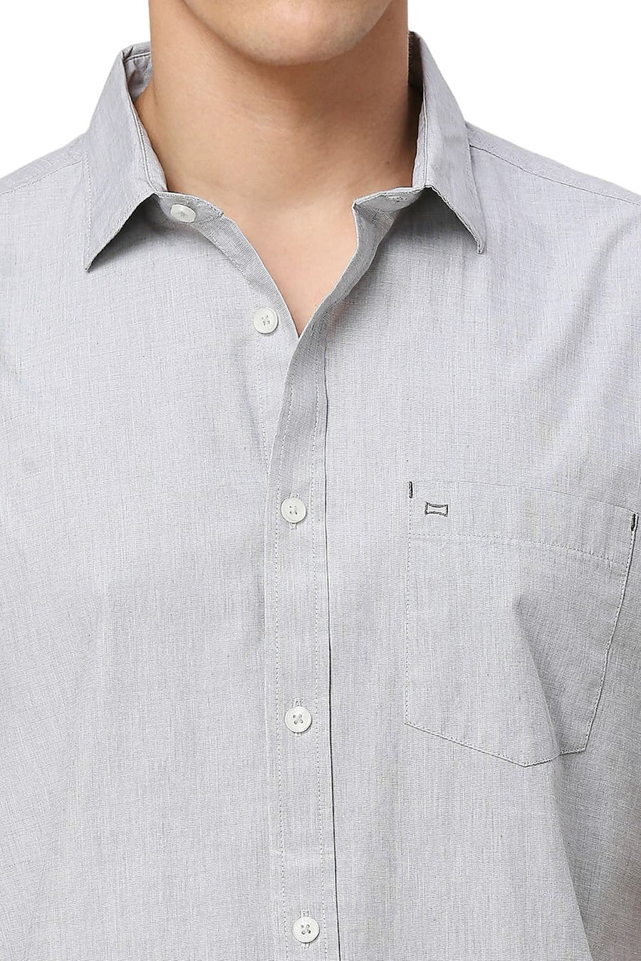 BASICS SLIM FIT MISTGREY COTTON FIL-A-FIL HALFSLEEVES SHIRT