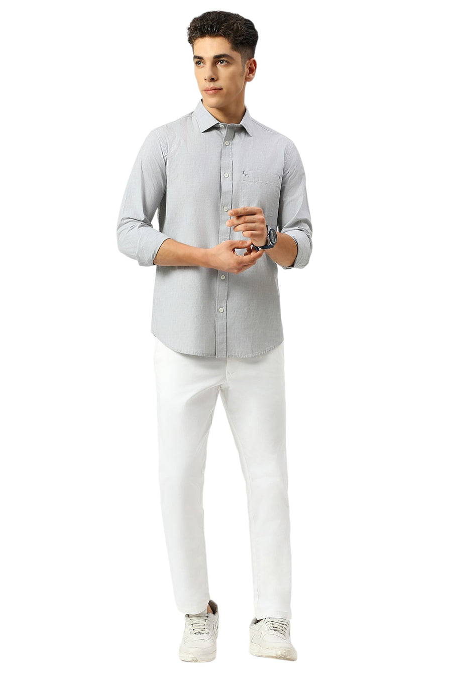 BASICS SLIM FIT MISTGREY COTTON FIL-A-FIL SHIRT