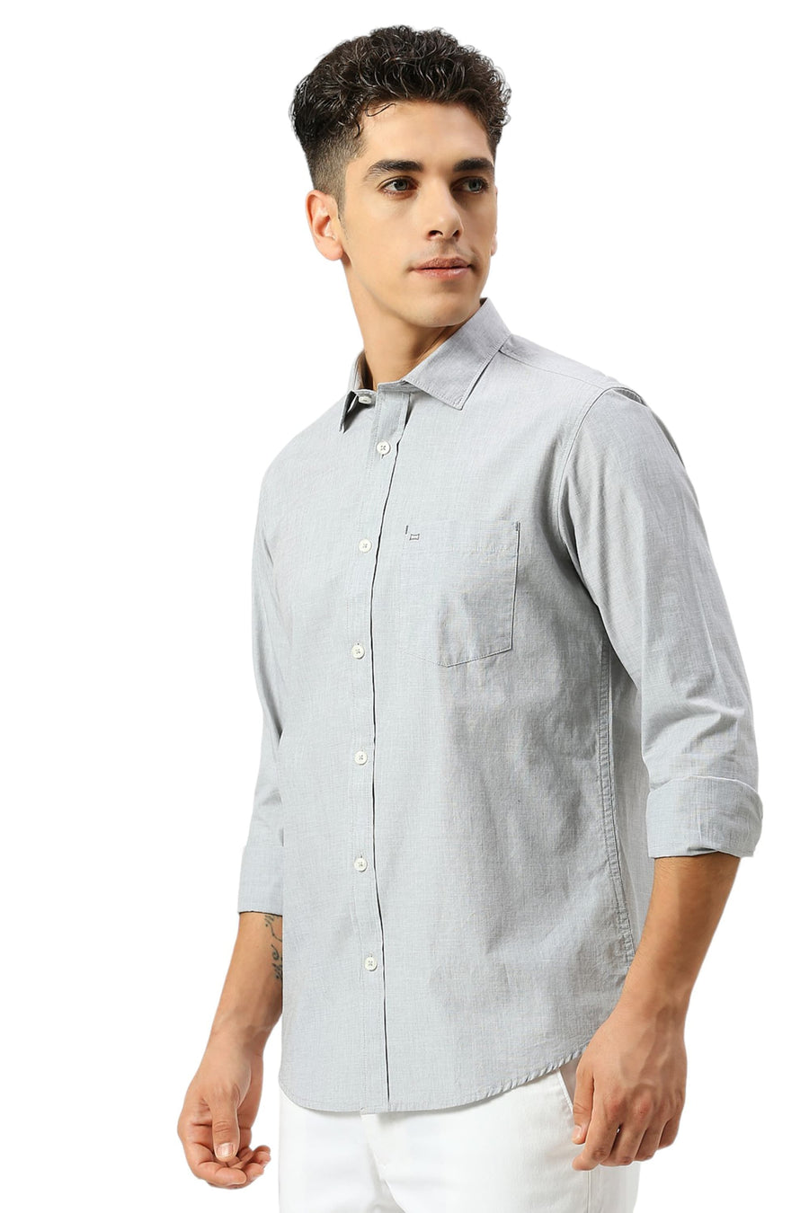 BASICS SLIM FIT MISTGREY COTTON FIL-A-FIL SHIRT