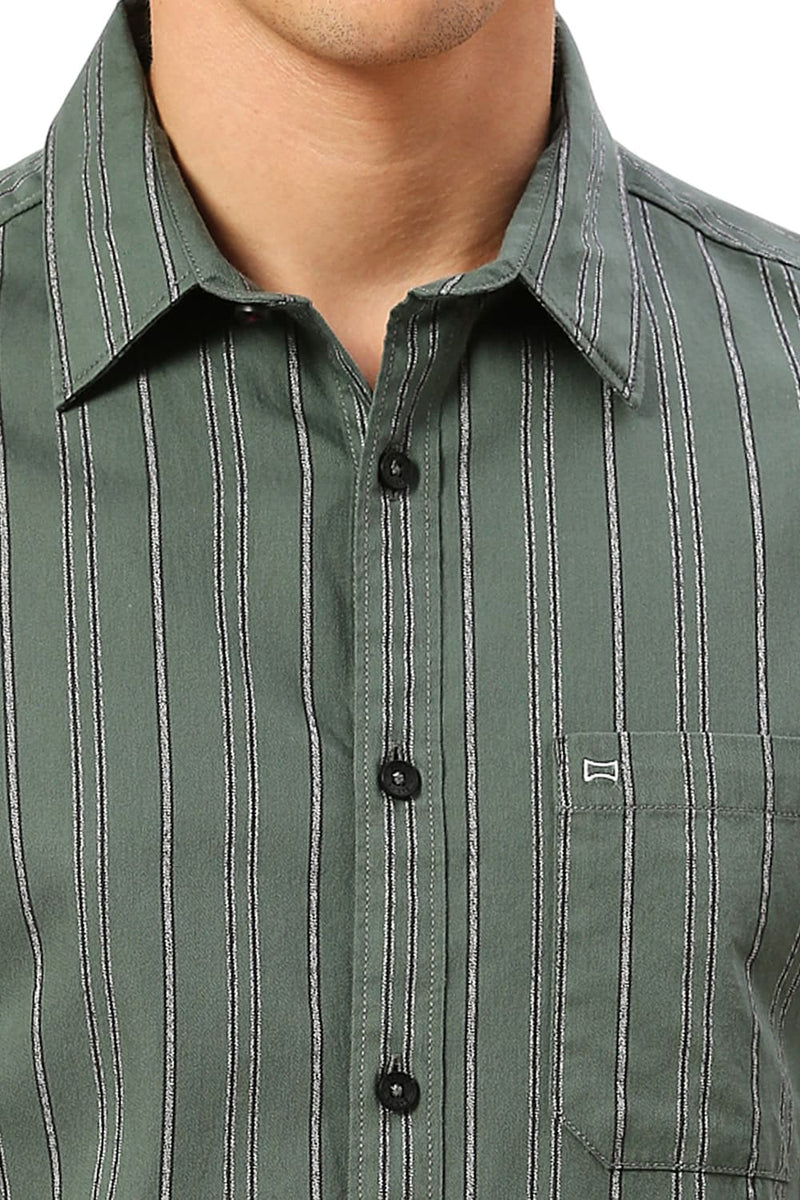 SLIM FIT COTTON GRINDLE STRIPE HALFSLEEVES SHIRT