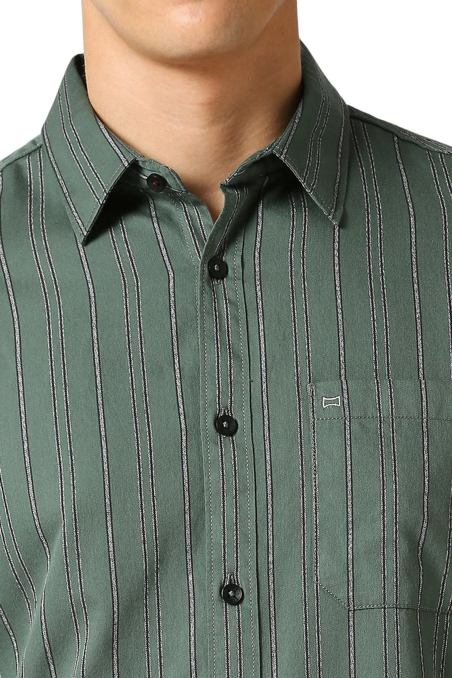 BASICS SLIM FIT SAGEBRUSH OLIVE COTTON GRINDLE STRIPE SHIRT