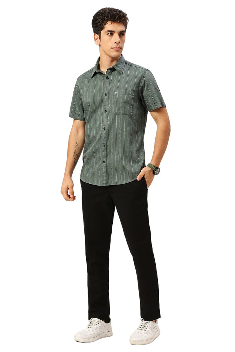SLIM FIT COTTON GRINDLE STRIPE HALFSLEEVES SHIRT
