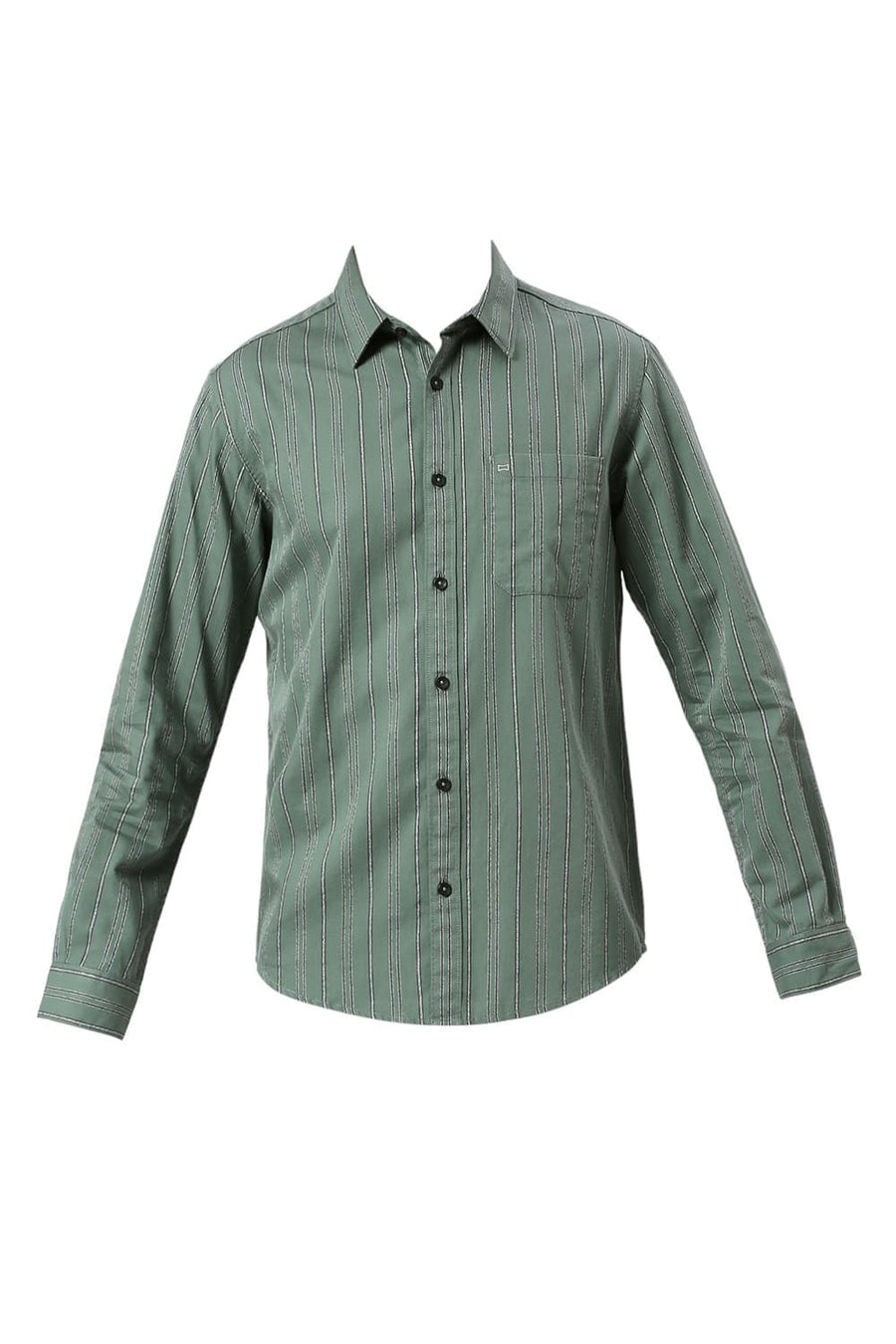 BASICS SLIM FIT SAGEBRUSH OLIVE COTTON GRINDLE STRIPE SHIRT