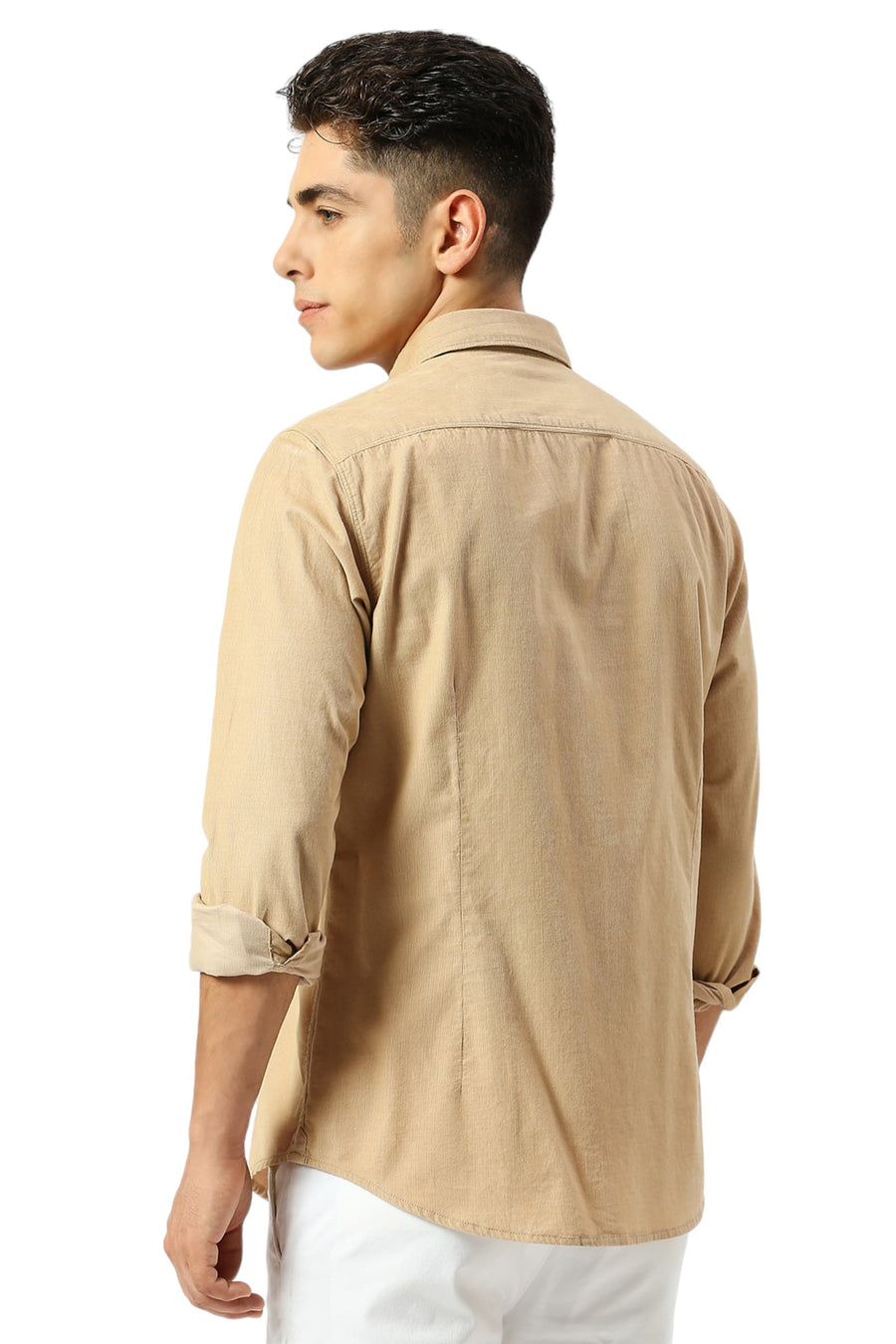 BASICS SLIM FIT CANDIED BEIGE COTTON CORD SHIRT