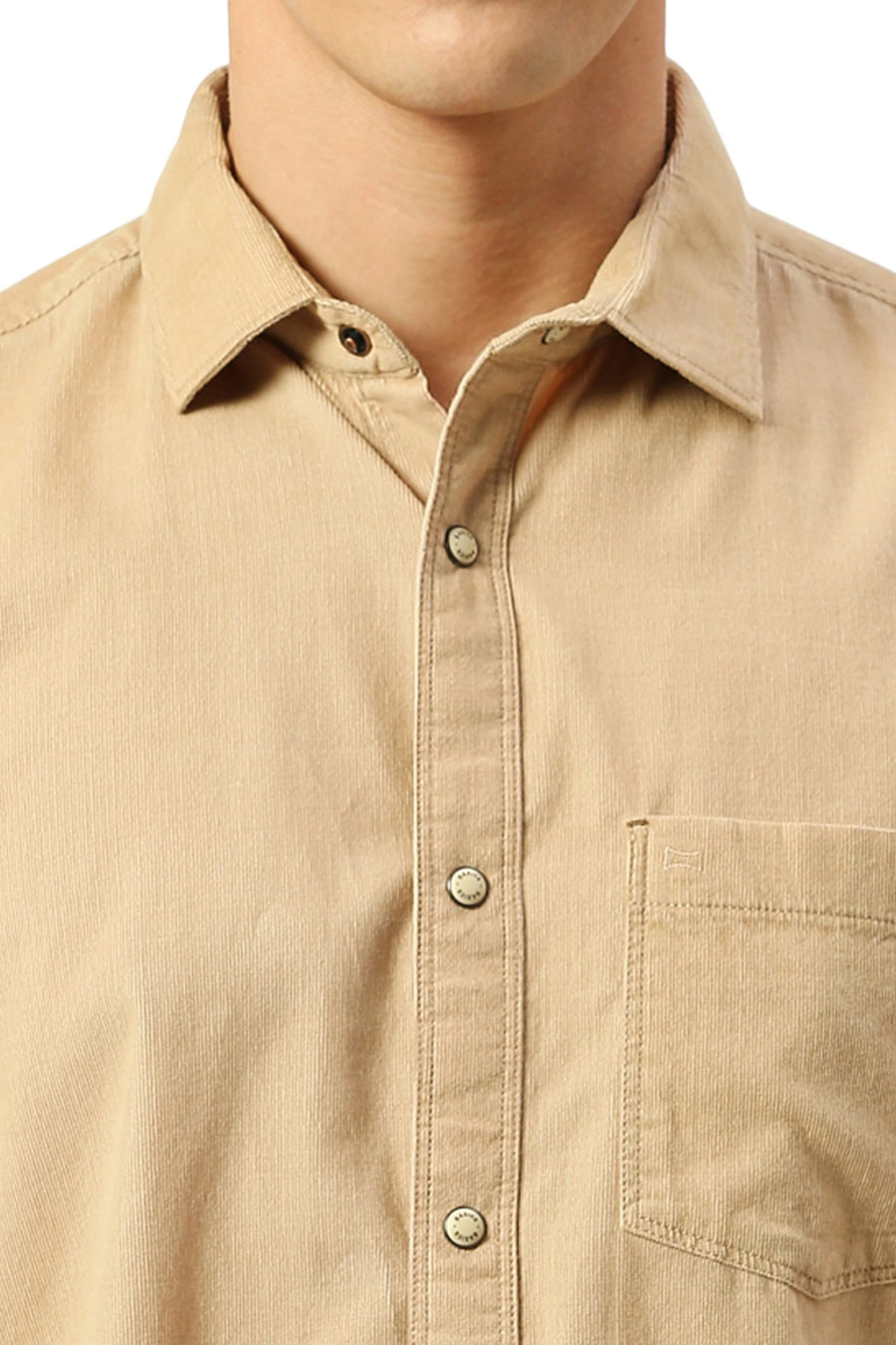 BASICS SLIM FIT CANDIED BEIGE COTTON CORD SHIRT