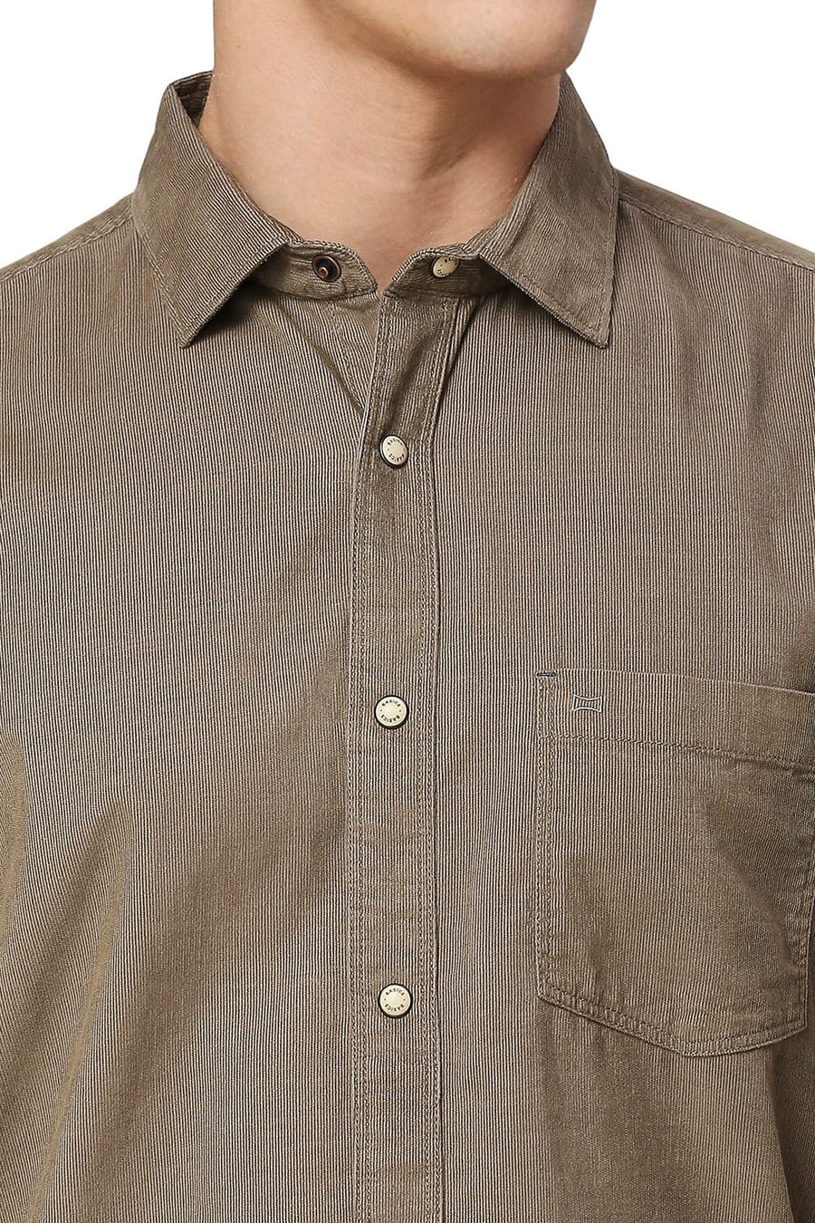 BASICS SLIM FIT SMOKEY OLIVE COTTON CORD HALFSLEEVES SHIRT