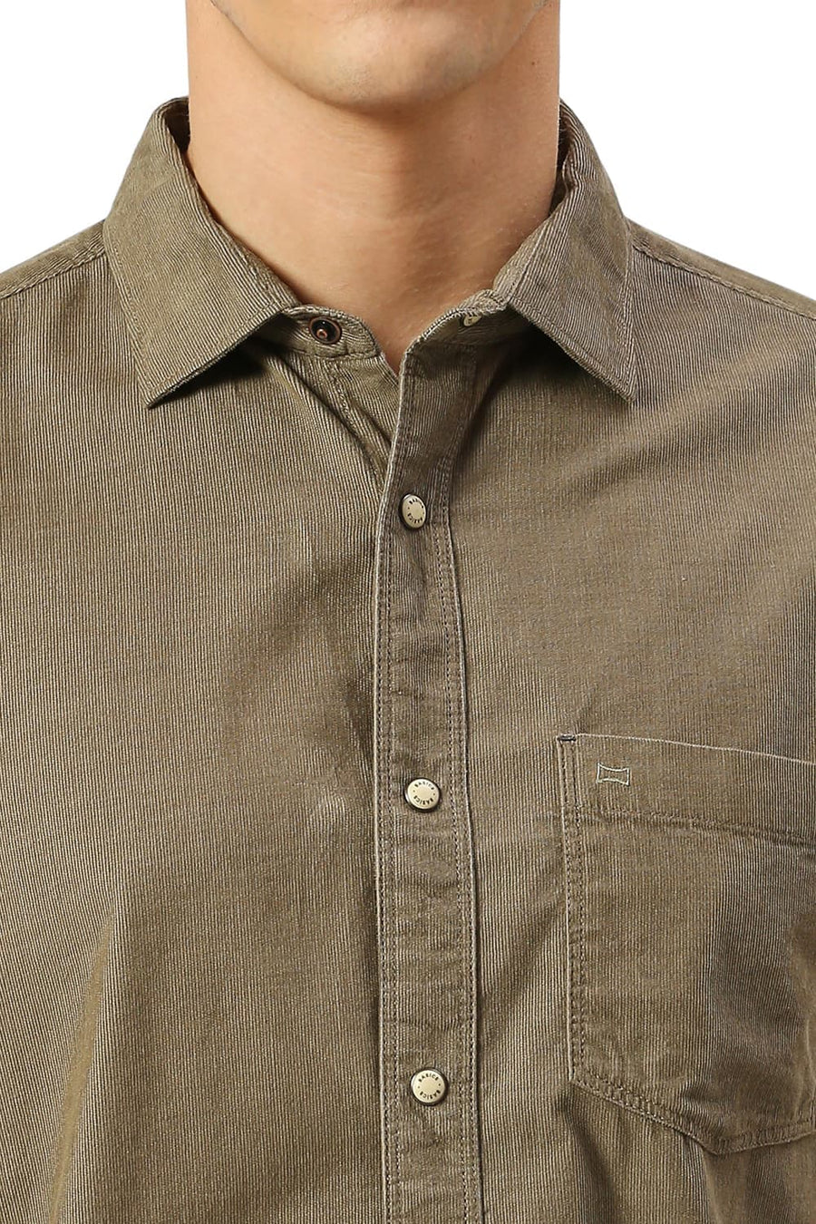 BASICS SLIM FIT SMOKEY OLIVE COTTON CORD SHIRT