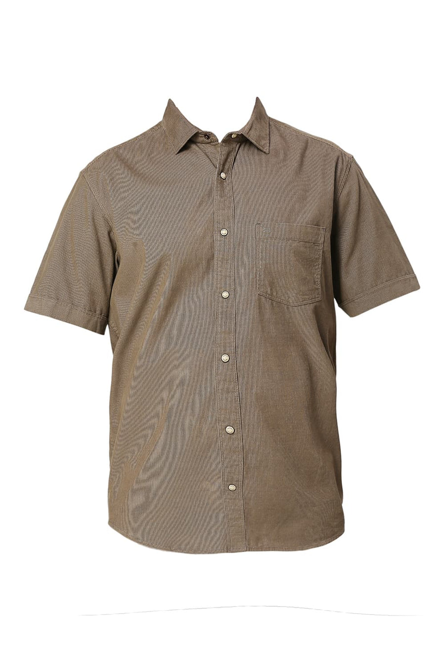 BASICS SLIM FIT SMOKEY OLIVE COTTON CORD HALFSLEEVES SHIRT