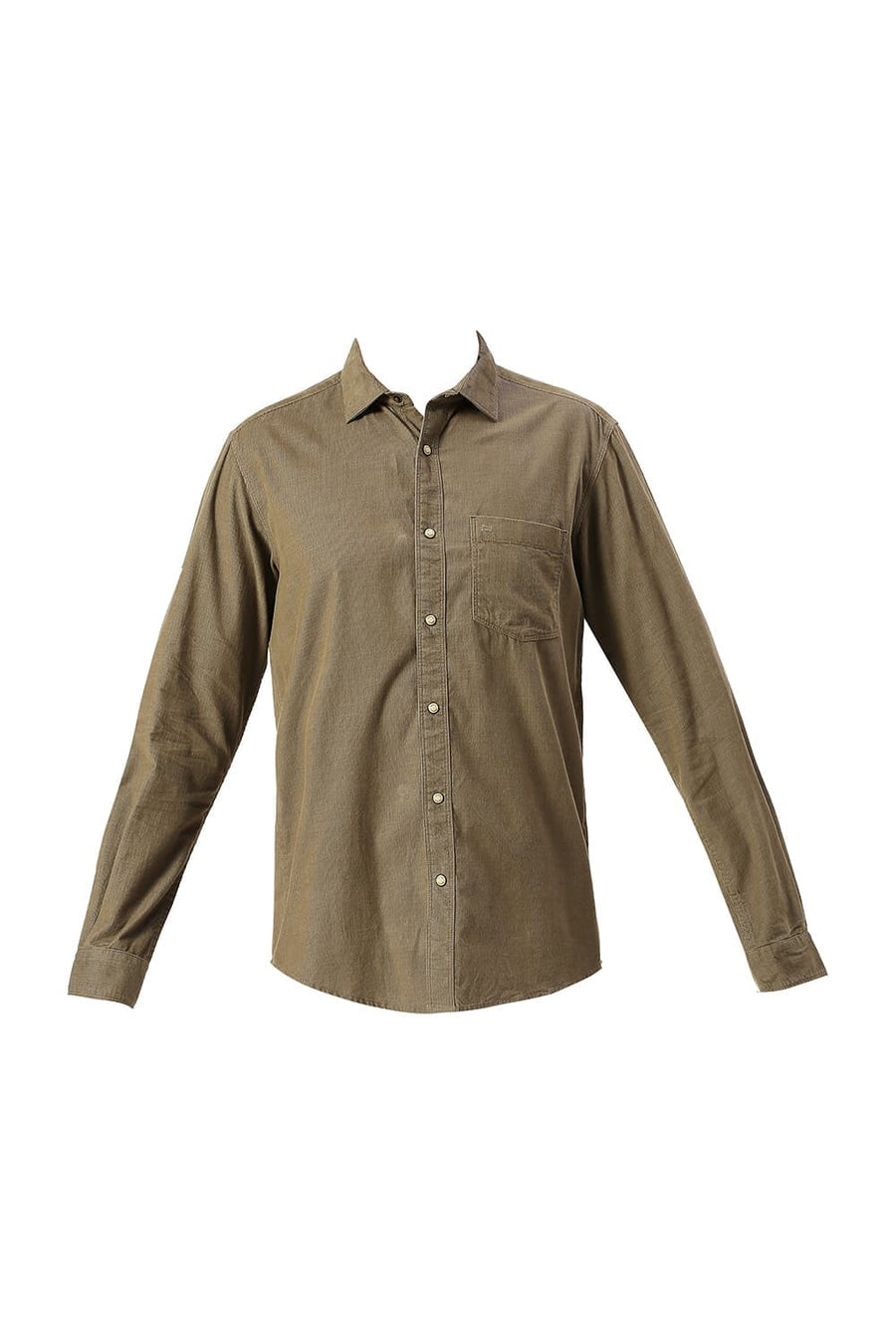 BASICS SLIM FIT SMOKEY OLIVE COTTON CORD SHIRT