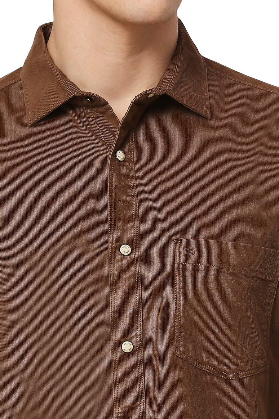 BASICS SLIM FIT COCOA BROWN COTTON CORD HALFSLEEVES SHIRT
