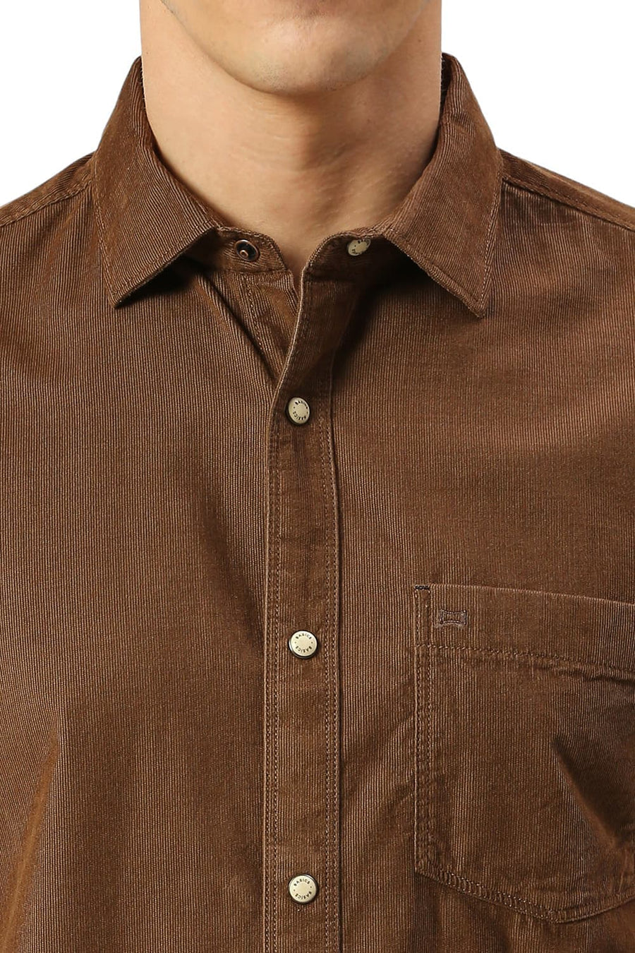 BASICS SLIM FIT COCOA BROWN COTTON CORD SHIRT