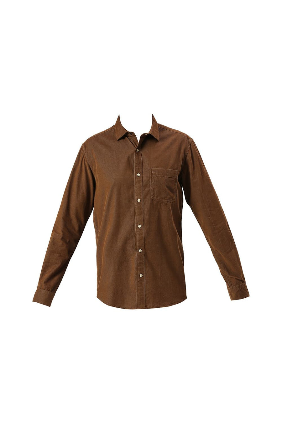 BASICS SLIM FIT COCOA BROWN COTTON CORD SHIRT