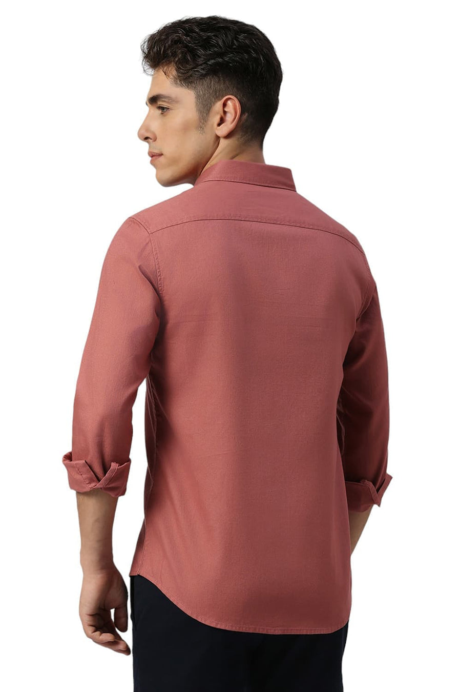 BASICS SLIM FIT COWHIDE RED COTTON DOBBY SHIRT