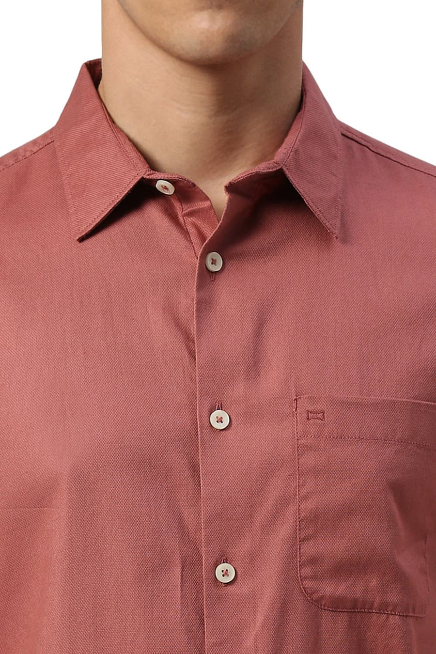BASICS SLIM FIT COWHIDE RED COTTON DOBBY HALFSLEEVES SHIRT