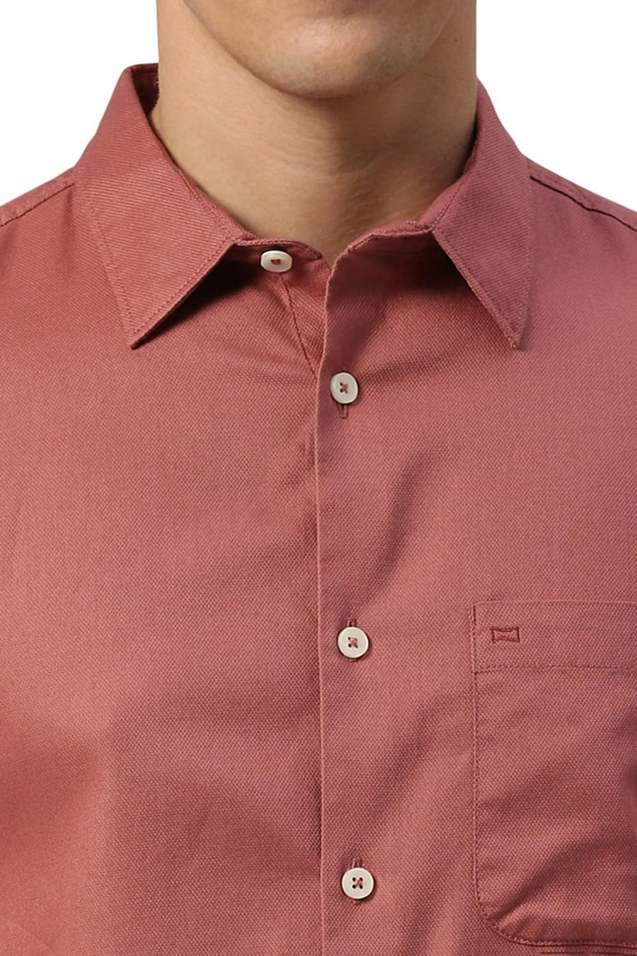 BASICS SLIM FIT COWHIDE RED COTTON DOBBY SHIRT